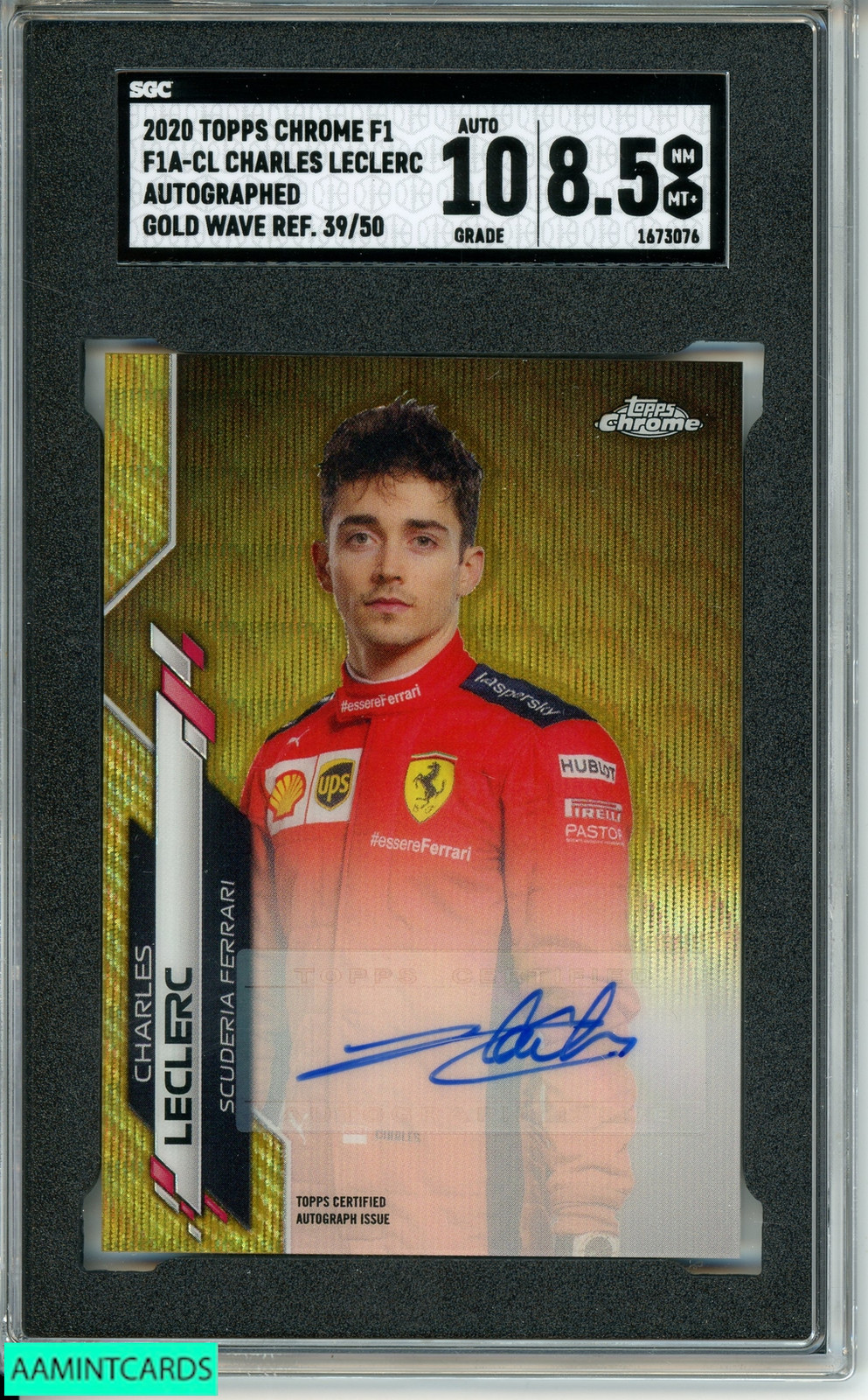 2020 TOPPS CHROME F1 CHARLES LECLERC#F1A-CL GOLD WAVE REF AUTO 39 