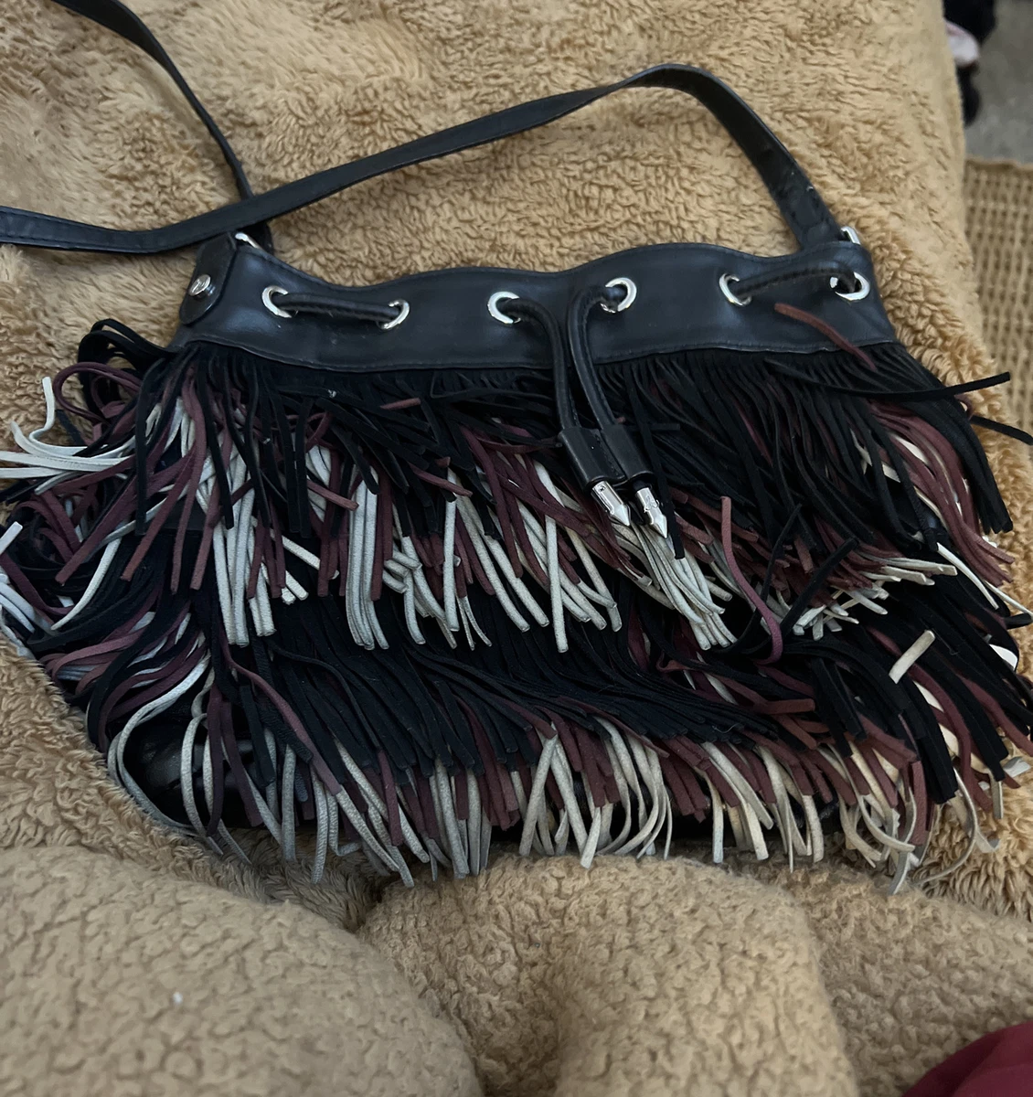 Black suede cheap fringe purse