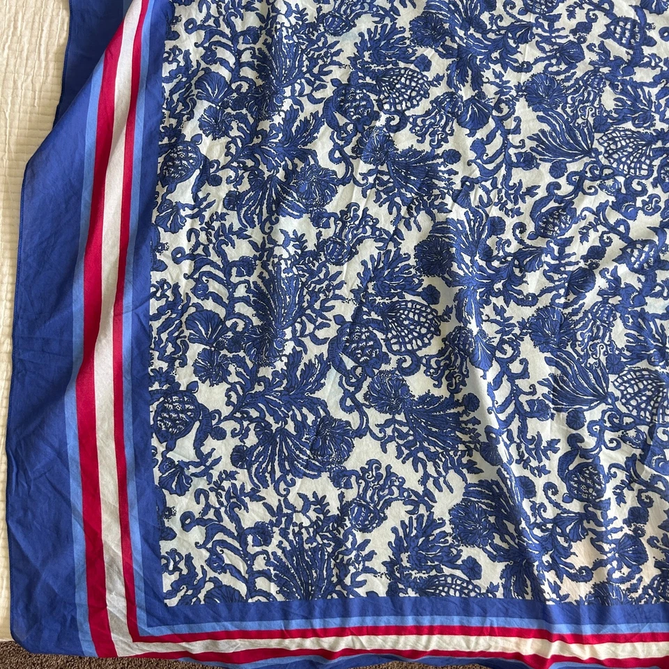 Lilly Pulitzer Estampado Algodón Pareo Azul Tortuga Marina Estampado Corbata Falda Bufanda Foto 4 de 4