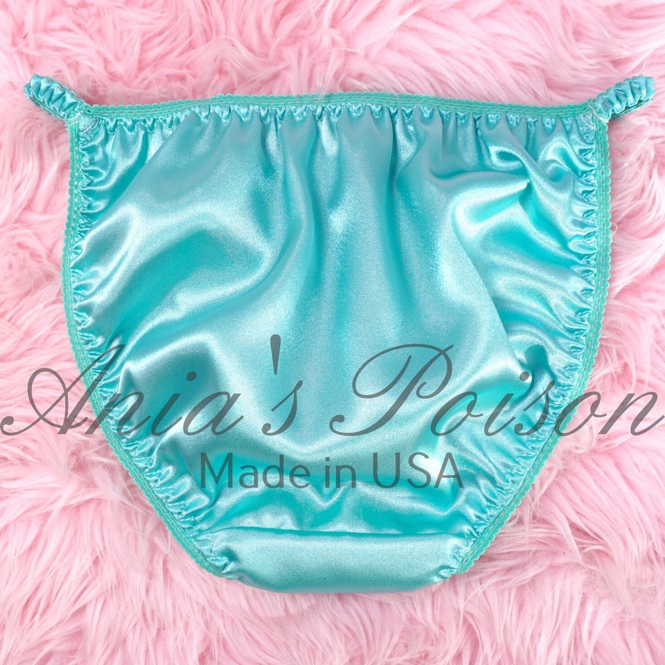 Women's Satin Metallic Foil Sissy Panties - Shiny Wet Look Brazilian Flutter Style In Sea Foam Teal 5 thumbnail image