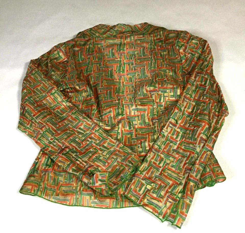 Blazer de seda Hartnell de colección para mujer talla L verde naranja semi transparente manga larga Foto 3 de 4