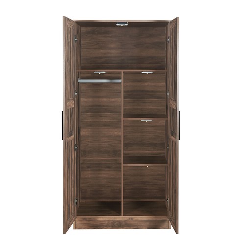 2 Doors LED Wardrobe Armoire Closet Cabinet Storage Organizer with Hanger Rail - Picture 8 of 13