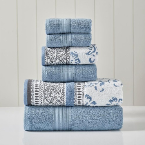 6 Piece Set, 2 Bath Towels, 2 Hand Towels, 2 Washcloths Yarn Dyed Jacquard/So...