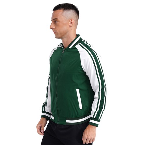 Mens Jacket Varsity Bomber Contrast Color Coat Zip Up Outwear Baseball Uniform - Picture 61 of 112