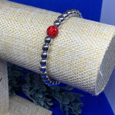 Rustic Cuff LIKE NEW Ireland Mini Silver w/ Red Rhinestone bracelet