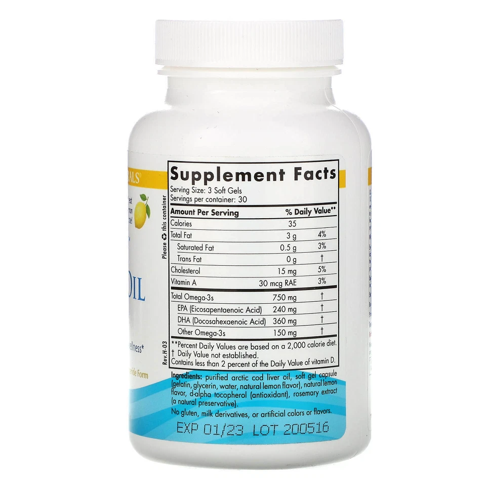 Nordic Naturals, aceite de hígado de bacalao ártico, limón, 750 mg, 90 geles blandos Foto 2 de 2