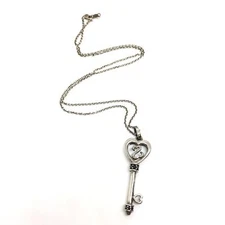 JANE SEYMOUR FOR ZALES STERLING SILVER HEART SKELETON KEY NECKLACE DIAMONDS