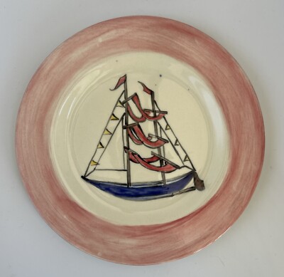 2010 Que Sera Sera Hand Painted Collector Plate Sailboat Red White Blue
