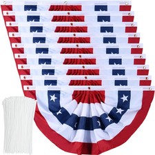 USA American Pleated Fan Flag Bunting Patriotic Brass Grommets UV Fade Resistant
