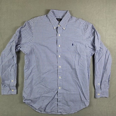 Ralph Lauren Men's Button Down Dress Shirt Camp Blue Checks Large L