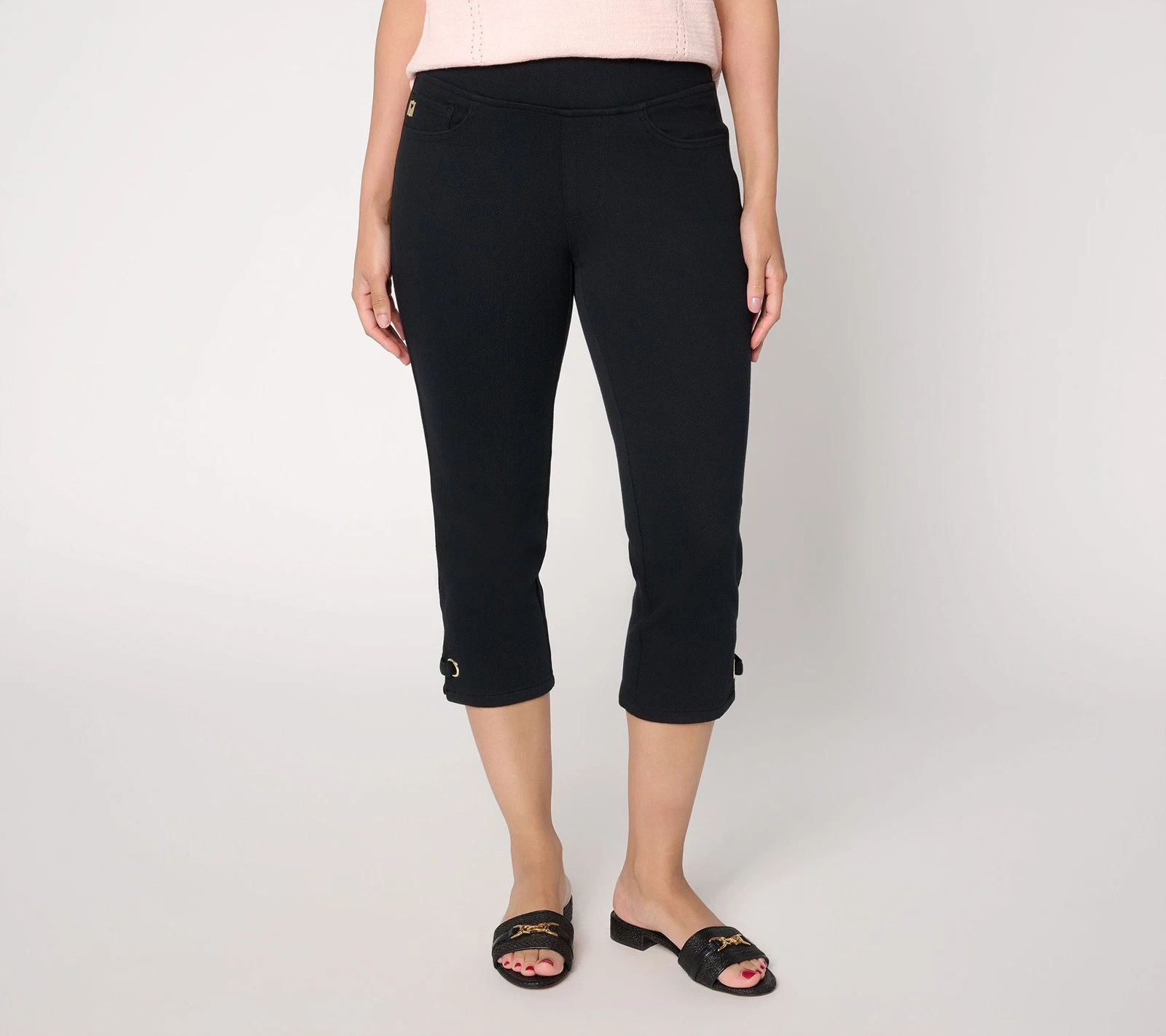 Belle by Kim Gravel Regular Flexibelle Gold Grommet Capri Black 10 New