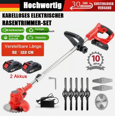 21V Akku Rasentrimmer mit 2 Akkus & Ladegerät Elektro Freischneider Motorsense