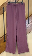 Zara Wide Leg Pants Elastic Drawstring Waist Pale Wine Color SZ. Med NWT Womens