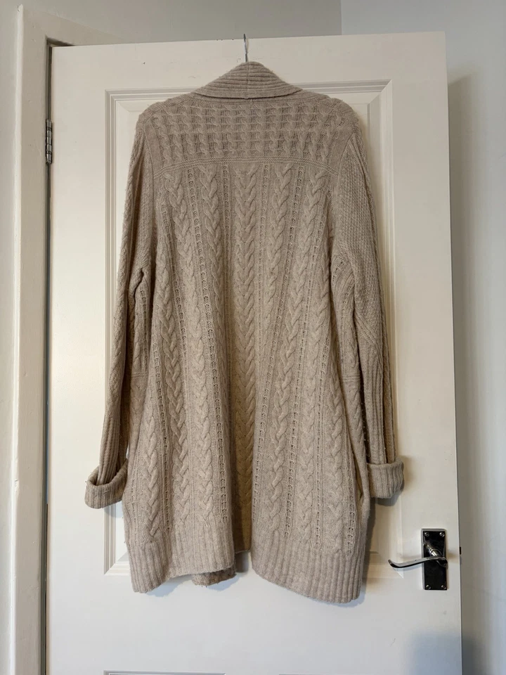 Pure Collection Beige Wool & Cashmere Cable Long Cardigan Size 16 - Image 2 of 4