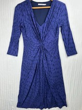 John Lewis Size 8 midi ruched purple and black dress Stretchy party workwear