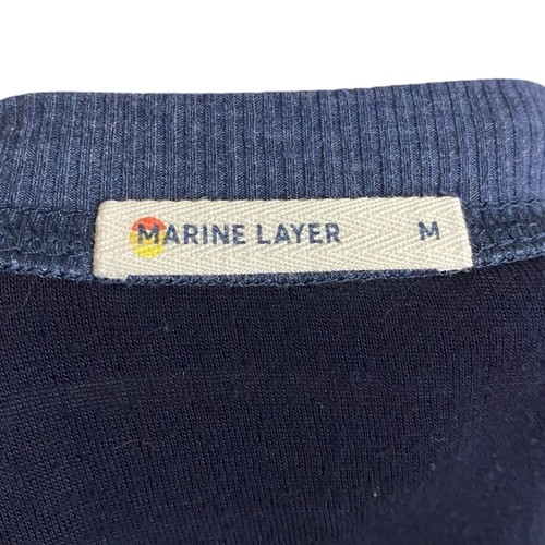 Marine Layer Top Womens M Double Knit Crew Neck Sweater Navy White Stripe Crop - Picture 3 of 8