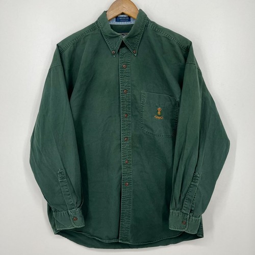 Chaps Ralph Lauren Long Sleeve Button Shirt Men's L Green Crest Logo Pocket Vtg