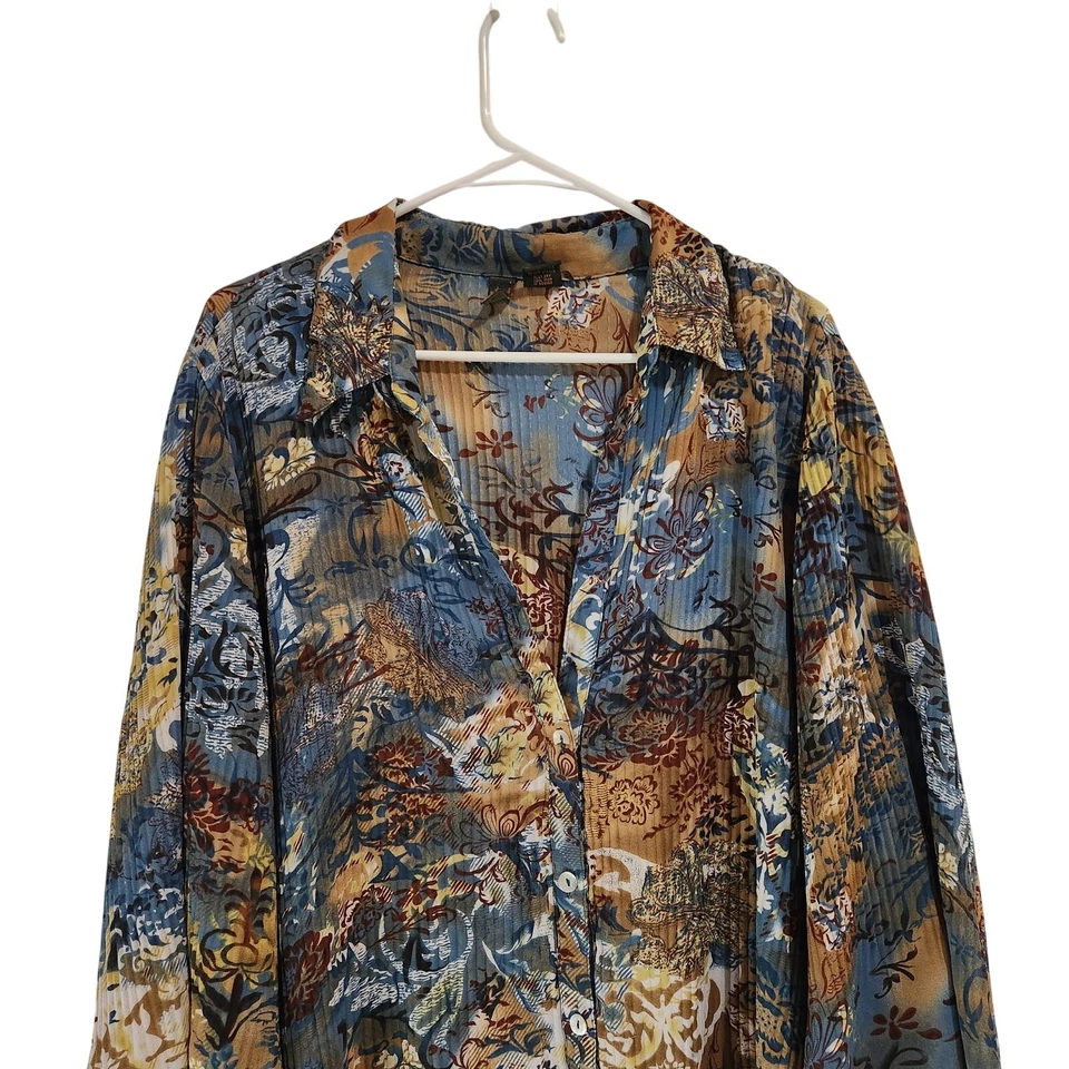 Camisa Blusa Sere Nade Boho Hippie Manga Larga Abotonada Multicolor Floral 2X Foto 3 de 4