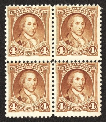 1932 George Washington  93 year old 4 Cent US Postage Stamp Block of 4 MINT!