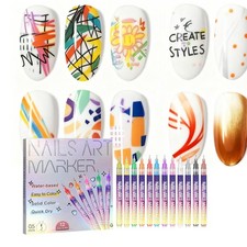 12 Colors Nail Art Pens Set 3D Nail Polish Pens Graffiti Dotting Pen Acrylic Pai