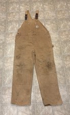 Vtg 6FB 90s Carhartt Thrashed Double Knee Bib Overalls USA Union Made 44x32