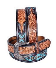 Affilare Western Tooled Leather Beaded Belt For Men and Women 30IS108
