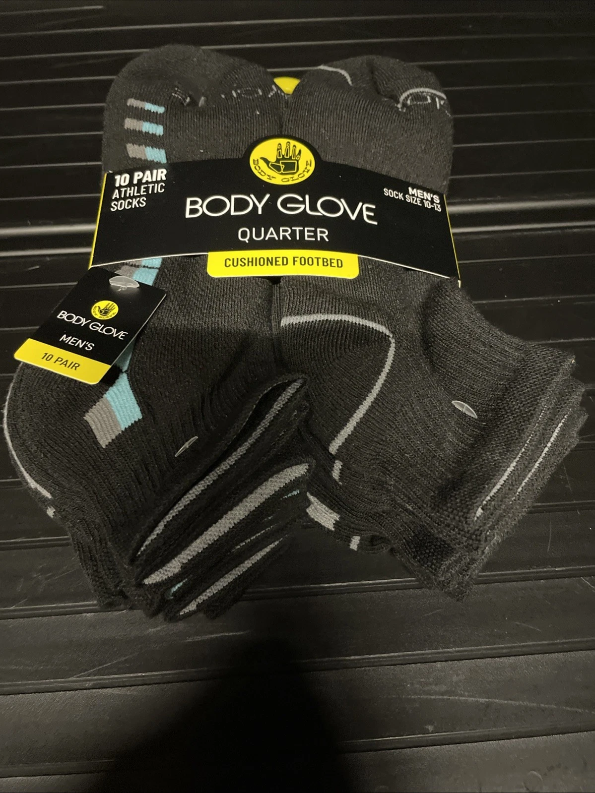 New Mens Body Glove Designer 10 Pack Athletic Cushioned Low Quarter Cut Socks Bk