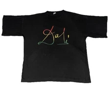 Vintage 70s 80s Salvador Dalí Signature Art Tee Shirt Black Fits Size XL