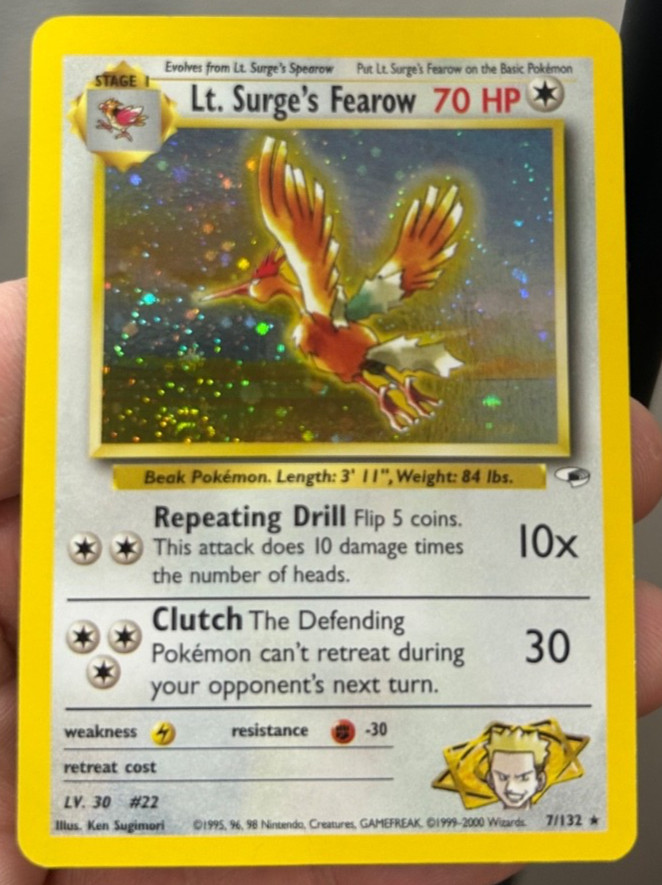 2000 POKEMON GYM HEROES 7/132 LT. SURGE'S FEAROW *** HOLO SWIRL *** - LP