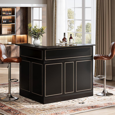 Stylish L-Shaped Black Bar Cabinet with 4 Tiers & Stemware Racks
