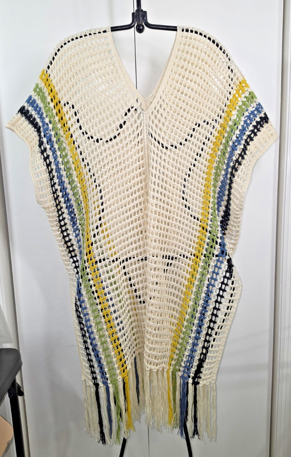 Cover Up Top women's OS HAND CROCHET Fringe Duster Top Bohemian Beach   ~SLSS