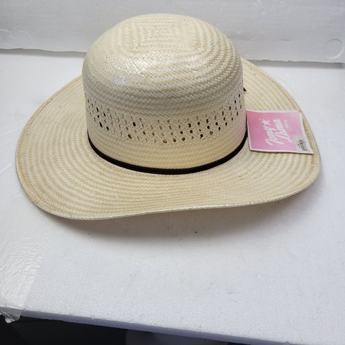 New Vintage Tony Lama Polyrope Cowboy Hat Ivory Straw Vents 4” Brim - Picture 4 of 10