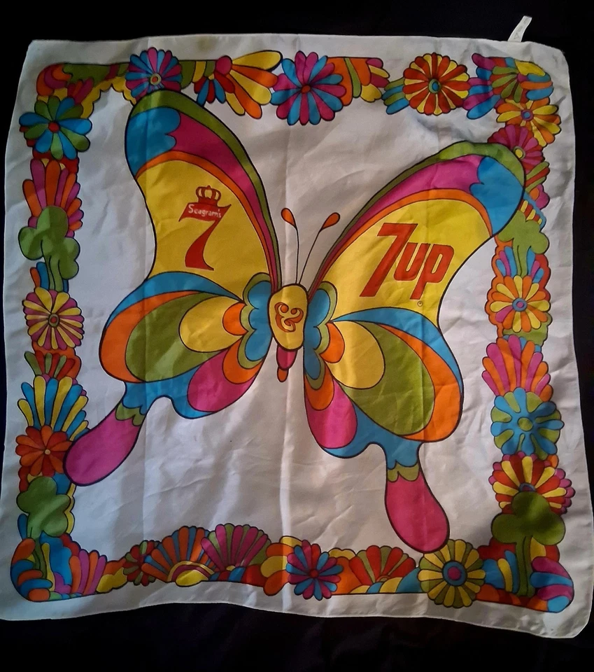 Bufanda mariposa psicodélica vintage John Alcorn Peter Max 7up Seagrams 26x36 Foto 2 de 2