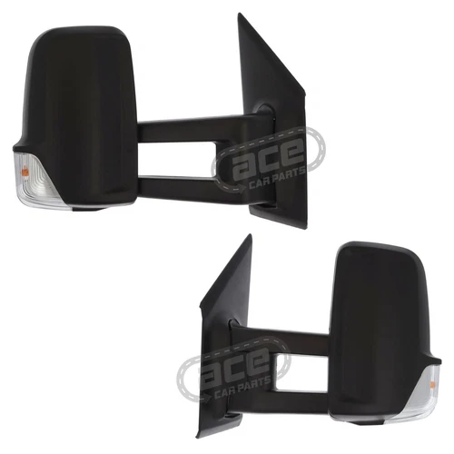 Manual Long Arm Wing Door Mirrors Mercedes Van 2018-> With Black Covers 1 Pair