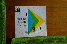 Alter Aufkleber Sport Fahrrad Bike Zubehör Radrennfahrer Hamburg Triathlon 1986