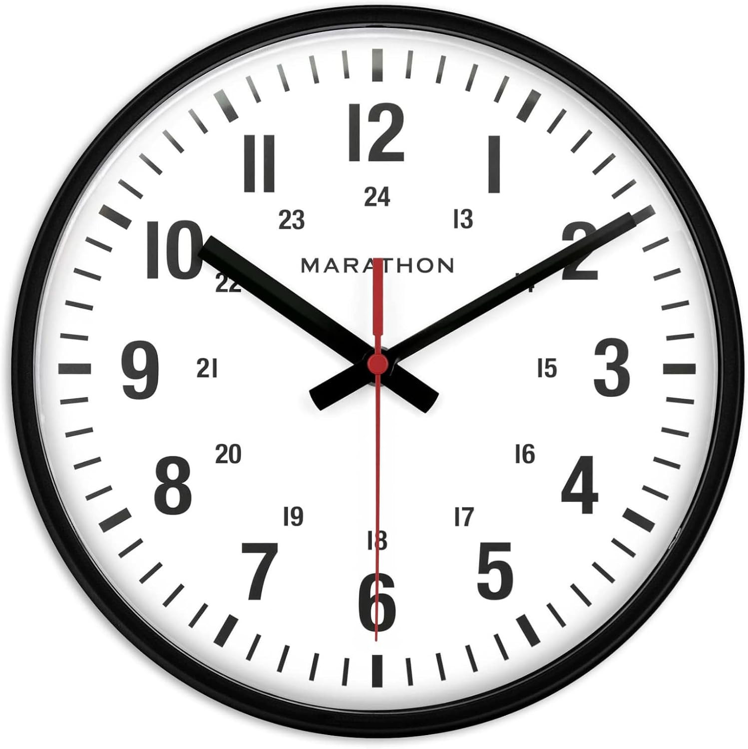 10” Analog Clock, Black - Silent, Continuous-Sweep Second Hand - Easy-To-Read Di