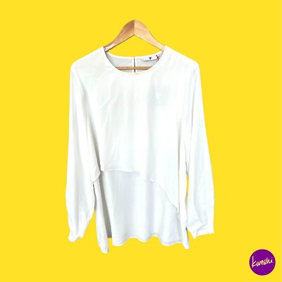 V BY VERY Damen Bluse asymmetrisch Rüschen, zweilagig, Langarm, weiß, UK 20