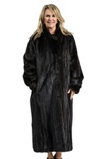 Natural Dark Brown Mahogany Letout Female Mink Fur 50" Coat - Size 16