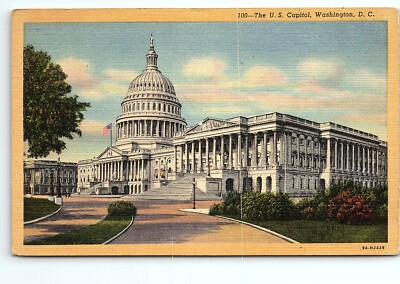 1939 WASHINGTON D.C. THE U.S. CAPITOL STREET VIEW UNPOSTED LINEN POSTCARD P5773