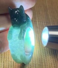 Certified Green 100 Burma Natural A Jadeite Jade Cat Ring NO. 8.5     417897