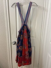ulla johnson Floral Printed Red Blue Overall Dress Sz 4 (item 8.9)