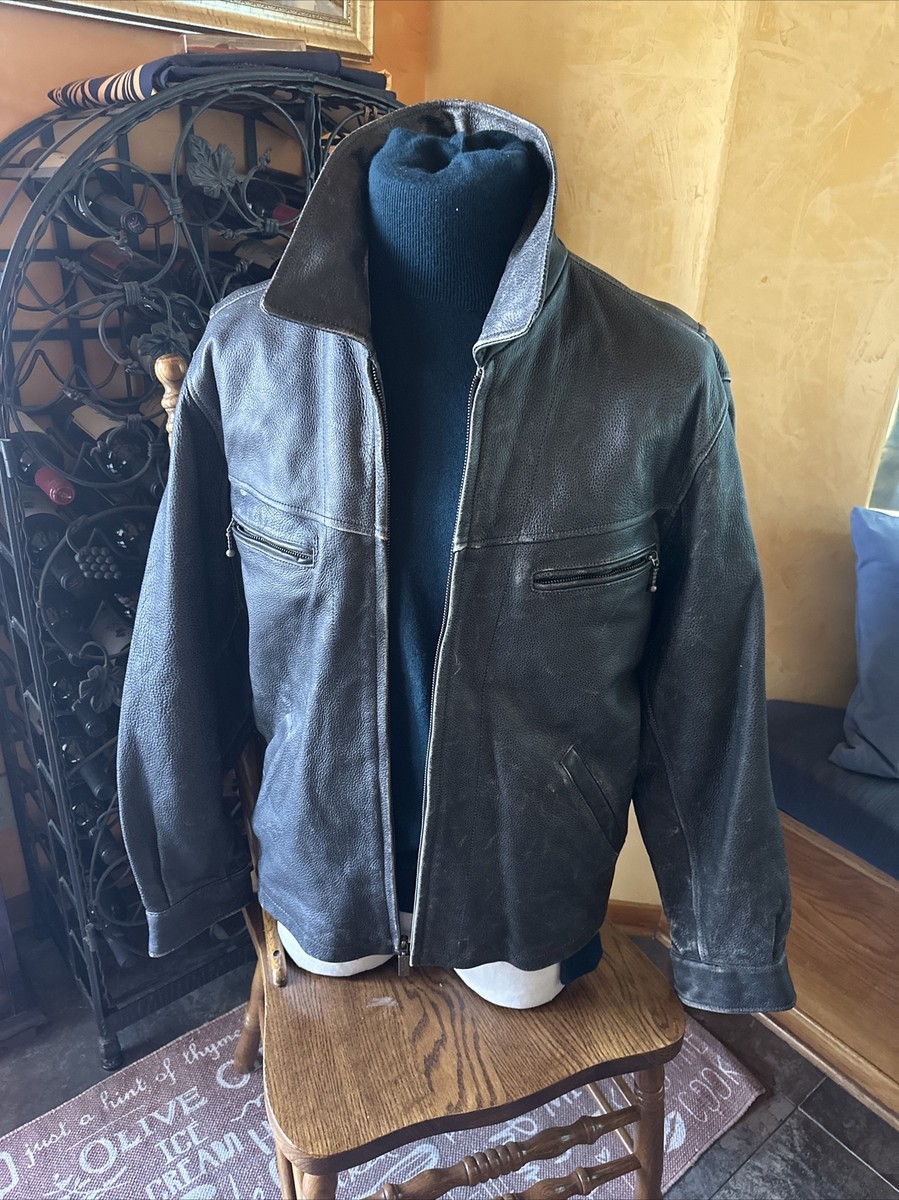 Kenneth Cole Black Gray Distressed Look Thick Soft Leather