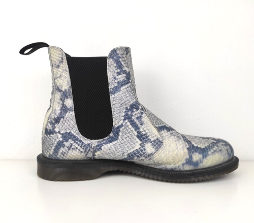Botas Chelsea Dr Martens Flora Cuero Blanco Azul Piel de Serpiente Talla UK 8 EU 42 US 10 - Imagen 8 de 9