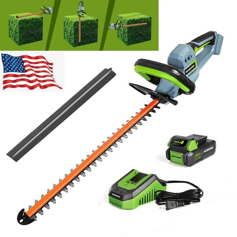 WORKPRO 20V Cordless Hedge Trimmer 20" Dual Action Blade w/2.0AH Battery Charger