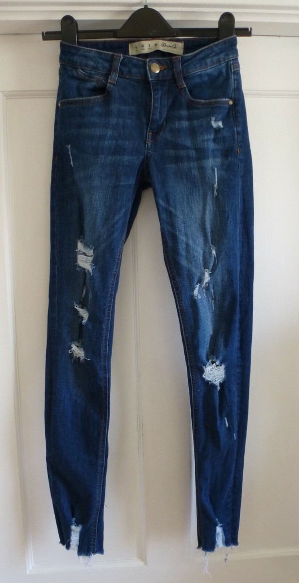 Girls Teens Uk Size (Eur 32) Blue Denim Ripped Skinny Jeans from Primark