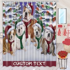 Bulldog Shower Curtain Personalized Hooks Many Dog Designs Christmas NWT