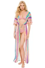 Luli Fama Heat Waves Cover-Up Long Open Tunic Wrap XSmall 