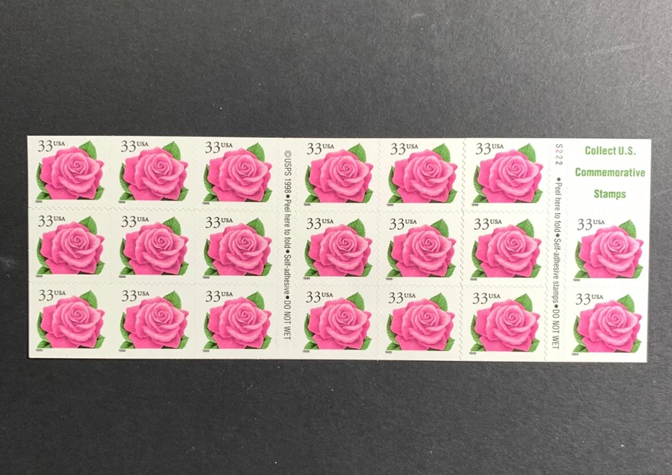 U.S. Stamps 33¢ Pink Rose Booklets (2 Types). SC #3052d (S222) & BK242B (Sealed) - Image 2 of 3