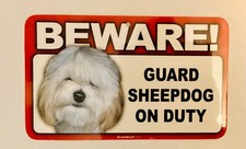 BEWARE GUARD SHEEPDOG ON DUTY 5" X 8" HANGABLE PLASTIC SIGN NEW
