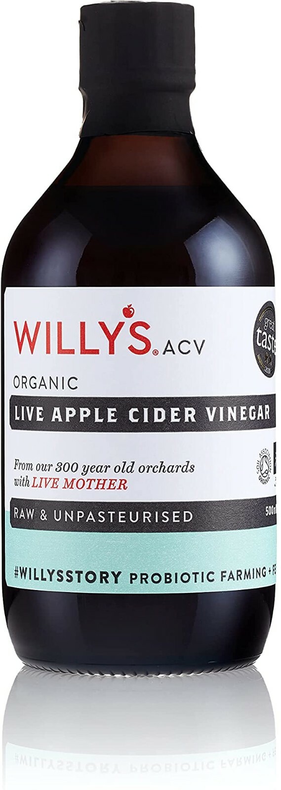 WILLY'S ORGANIC Raw Apple Cider Vinegar with Real Live Mother 500ml Glass Bottle